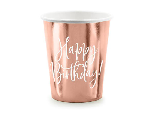 Picture of PAPER CUPS HAPPY BIRTHDAY ROSE GOLD 260ML - 6 PACK